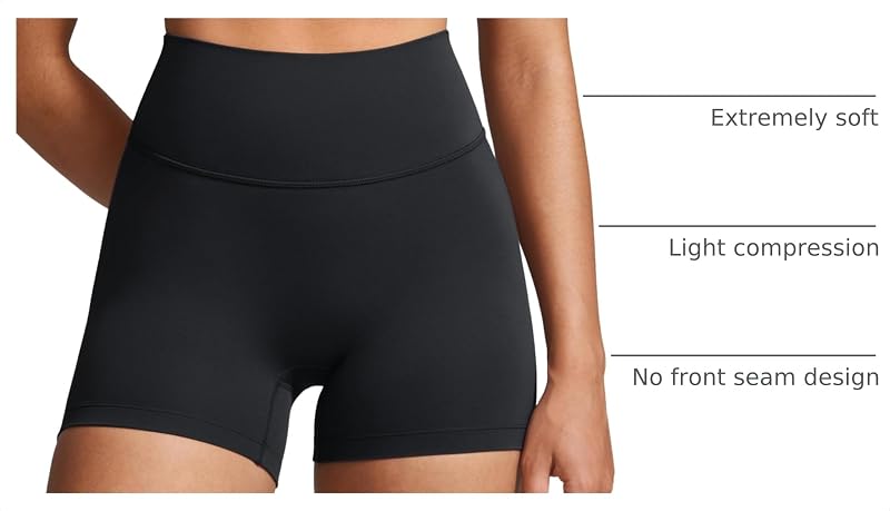 INGIA No Front Seam Biker Shorts 4'' Inseam - Black, 4'' - Small