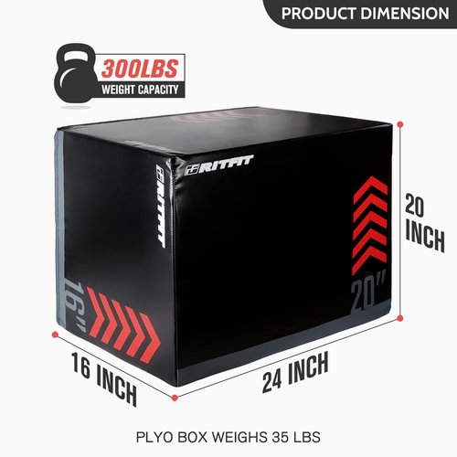 RitFit 3 in 1 Extra Firm Soft Plyo Box 300lb Weight Capacity 24”x 20”x 16”-B Medium