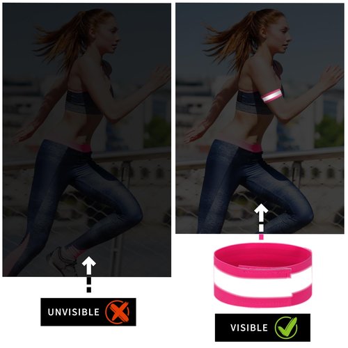 Reflective Bands Reflector Bands for Wrist, Arm, Ankle, Leg, High Visibility Reflective Gear Reflector Tape Straps for Night Walking, Cycling and Running Gear (Green & Pink)