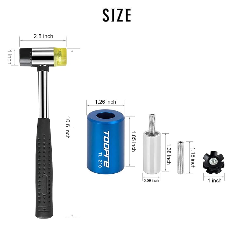 Mimoke Bike Fork Star Nut Setting Installer Tool Kit with 4 Star Nuts & Rubber Hammer