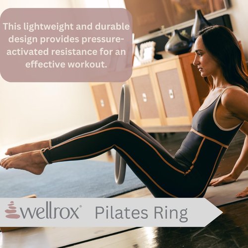 Wellrox Pilates Ring and Carrying Bag- Lightweight Magic Circle Yoga Ring- Core, Thigh and Arm Exerciser for Yoga, Pilates, Strength Training (15 inches, Grey)