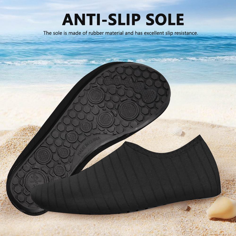 Water Shoes for Women Men Quick-Dry Barefoot Aqua Socks Swim Pool Non Slip Surf Yoga Exercise Outdoor Trave Essentials Black Stripe 38/39