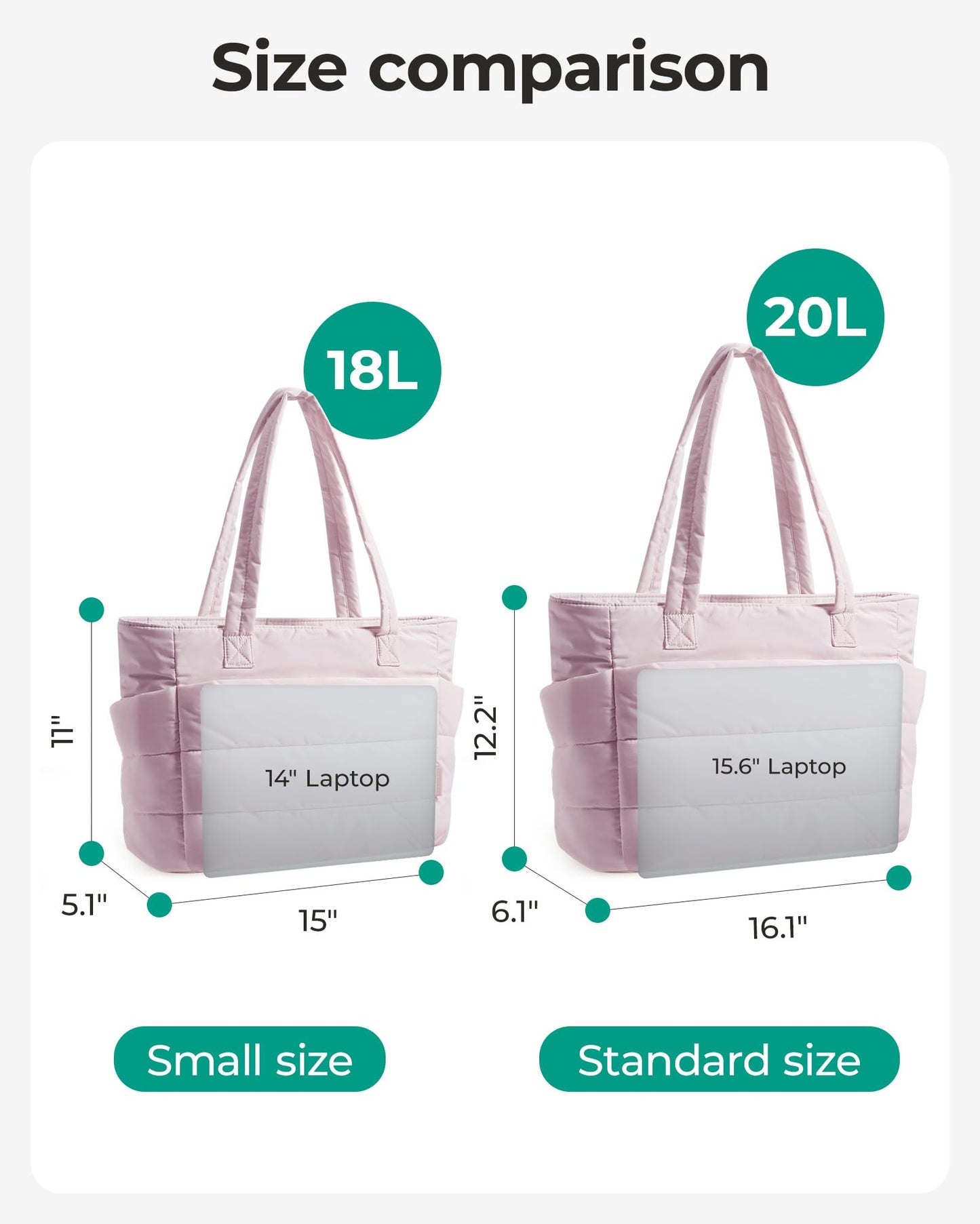 BAGSMART Tote Bag for Women, Lightweight Puffy Tote Bag with Compartments Shoulder Bag Handbag for Travel, Work, Gym (d-Standard Size-Pink, Standard Size)