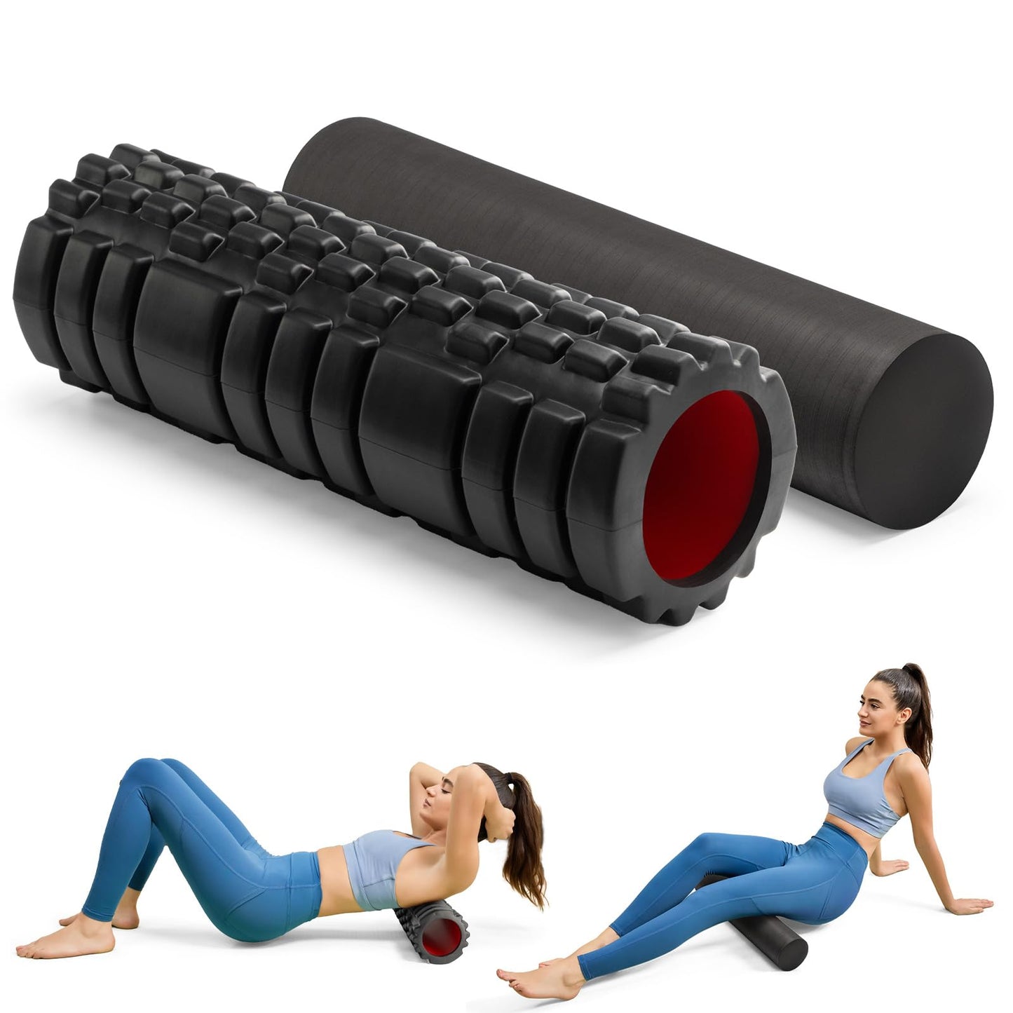 Krightlink 5-in-1 Foam Roller Set, Massage Roller Stick, Massage Ball, Resistance Band for Deep Muscle Massage, Trigger Point Release, Pilates, Yoga (Blue)