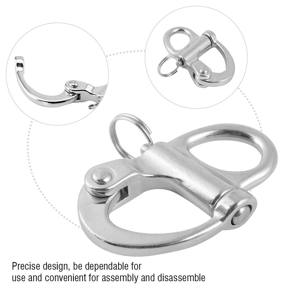 10x35mm Stainless Steel Fixed Snap Shackle, Quick Release with Round for Marine, Boat
