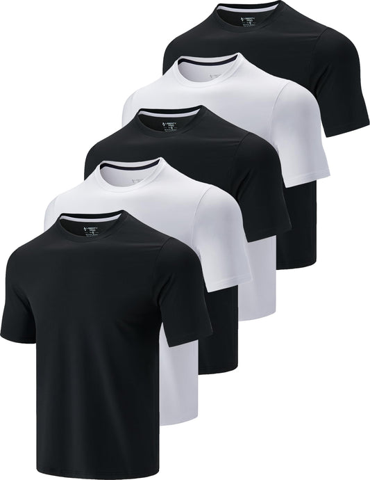 5 Pack Men’s Active Quick Dry Crew Neck T Shirts | Athletic Running Gym Workout Short Sleeve Tee Tops Bulk (Set 15, 3X-Large) Black/White