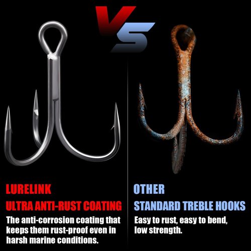 Fishing-Treble-Hooks-5X-Extra-Strong-Heavy-Duty Ultra Anti-Rust Bulk Hooks for Saltwater and Freshwater Fishing Sizes 5/0 to #8 (5X Extra Strong, Size:6 24-Pack)