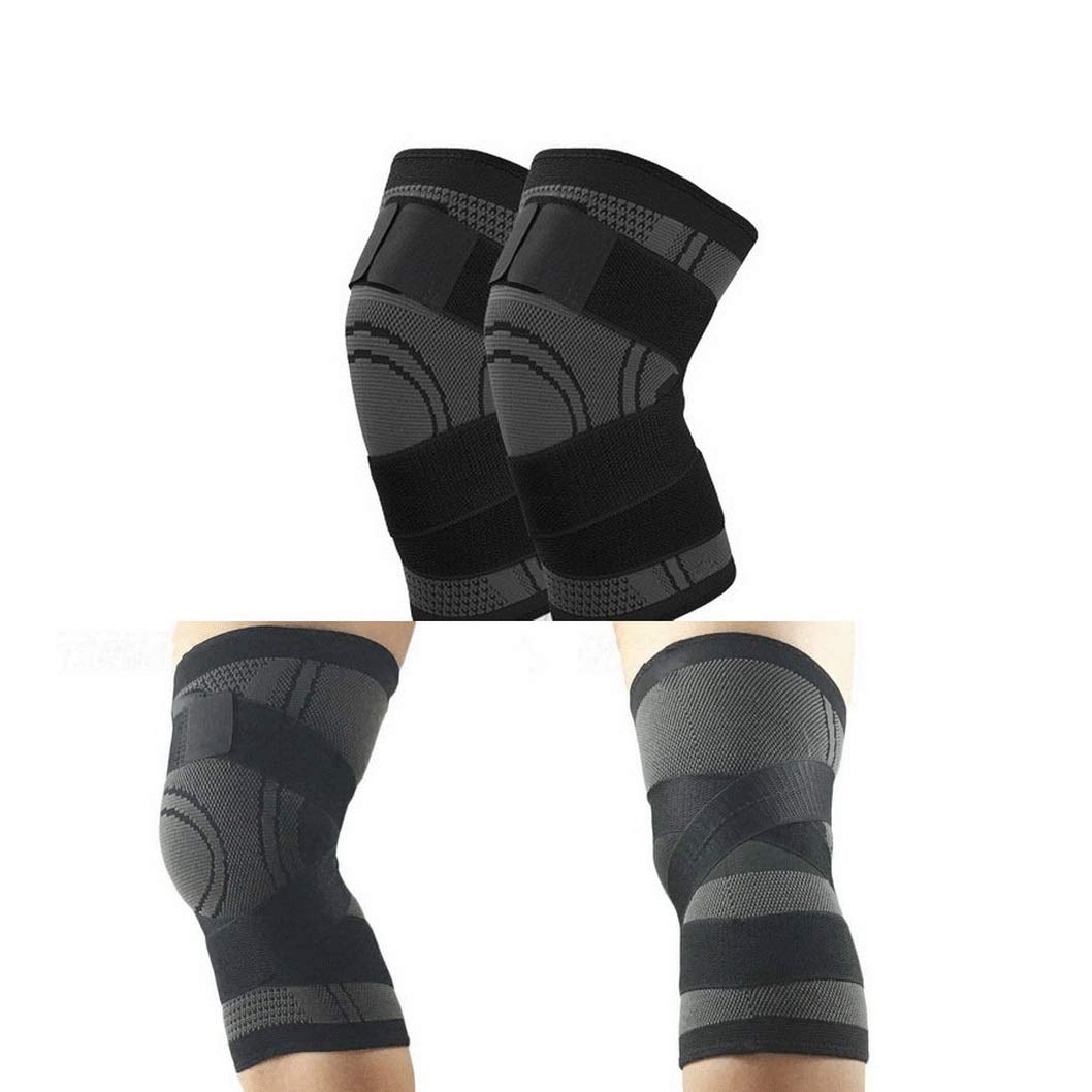 1 Pair Elastic Bandage Pressurized Knee Pads for Men Women Fitness Sports Kneepads Running Cycling Knee Support Brace Protector(D,M)