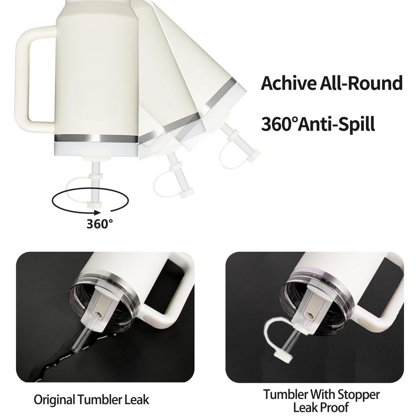 Silicone Spill Stopper Set Compatible with Stanley Cup 2.0 30oz & 40oz with Straw Cover (Set of 2, Cream)