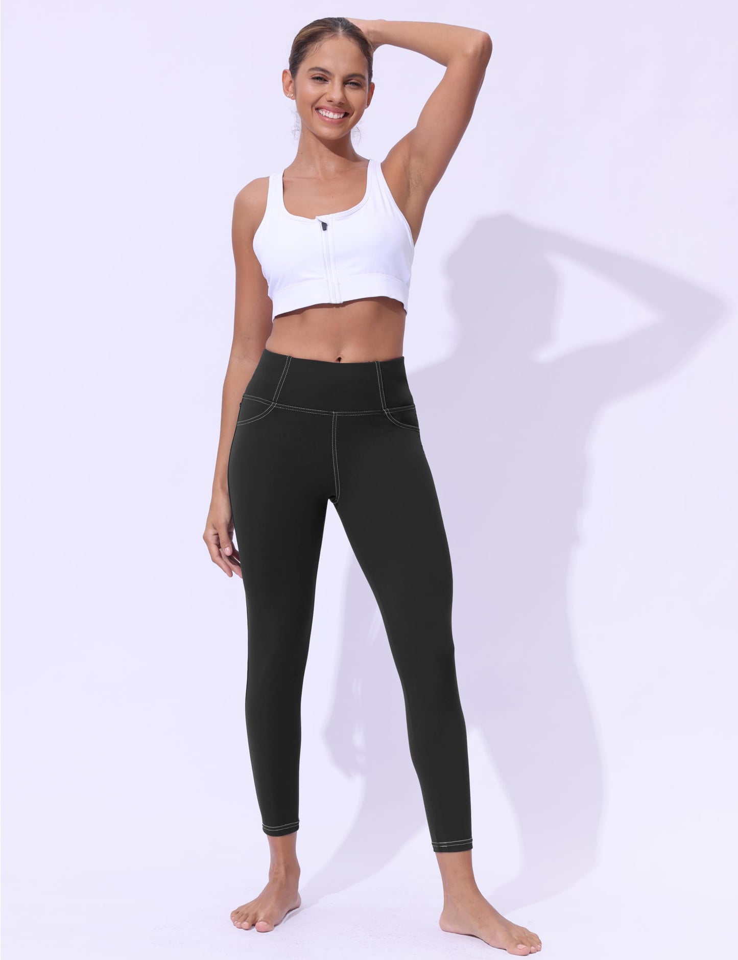 VOOVEEYA Women's Yoga Pants with Back Pockets Tummy Control Leggings 25 in (25 in Black L-New)