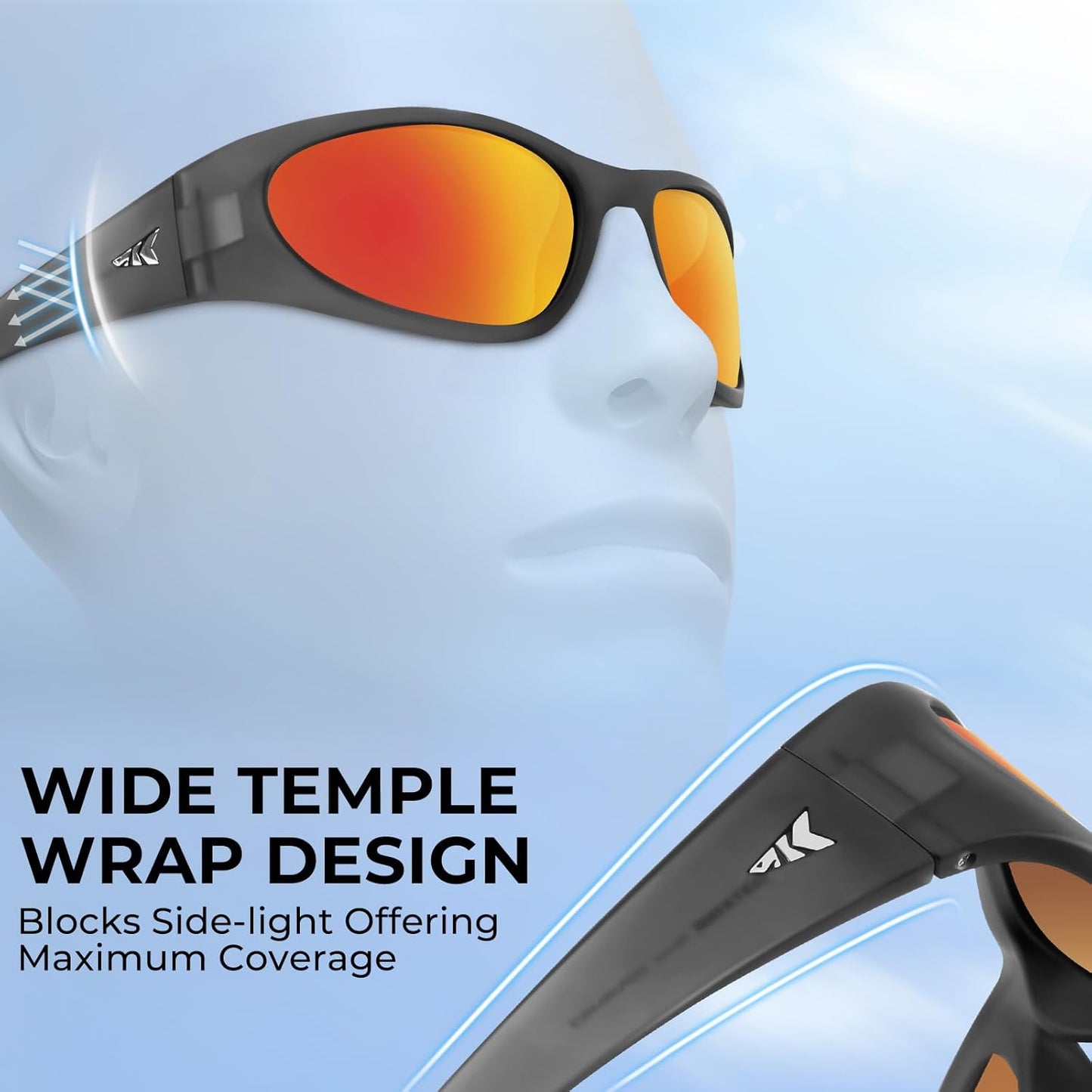 KastKing Raccoon Polarized Sport Sunglasses for Men and Women, Wide Temple Wrap, Ideal for Driving Fishing Cycling Running