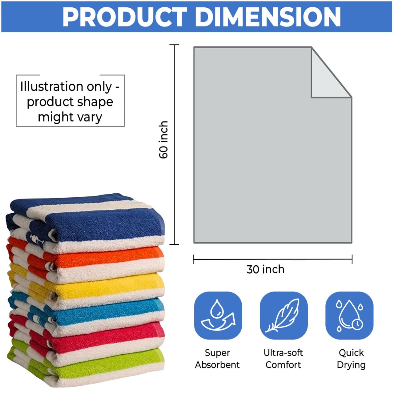 QUBA LINEN 100% Cotton Beach Towels, Cabana Stripe Beach Towel, Large Pool Towels, Highly Absorbent, Light Weight, Soft and Quick Dry Swim Towels, for Parties, Guests (Pack of 6)