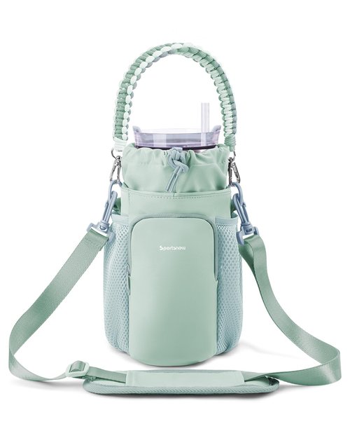 sportsnew Water Bottle Carrier Bag with Phone Pocket for 30/40oz Tumbler with Handle Accessories, 32/40/64 oz Without Handle Insulated Water Bottle Holder with Strap Large Sling Bag Crossbody