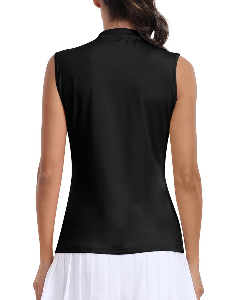 MoFiz Sleeveless Polo 1/4 Zip Collarless Golf Top - Black, Small