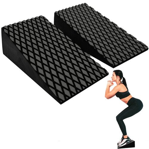 AHA Lifestyles Squat Wedge Blocks - 2 Pack with Bag - Non Slip Professional Squat Ramp for Heel Elevated Squats, Stretching, Calf Raise Platform, Slant Board Trainer for Fitness - Pushup, Weightlifting, Yoga - For Men and Women (Black)