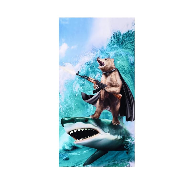 Shark Bear Beach Towel 30 x 60 in | Oversized Microfiber Quick Dry Sand Free