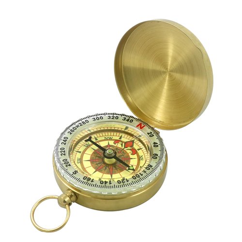 HKSWUTKW Brass Waterproof Golden Keychain Compass - Vintage Antique Design for Kids, Boy Scouts & Hiking - Survival Orienteering & Navigation Gear
