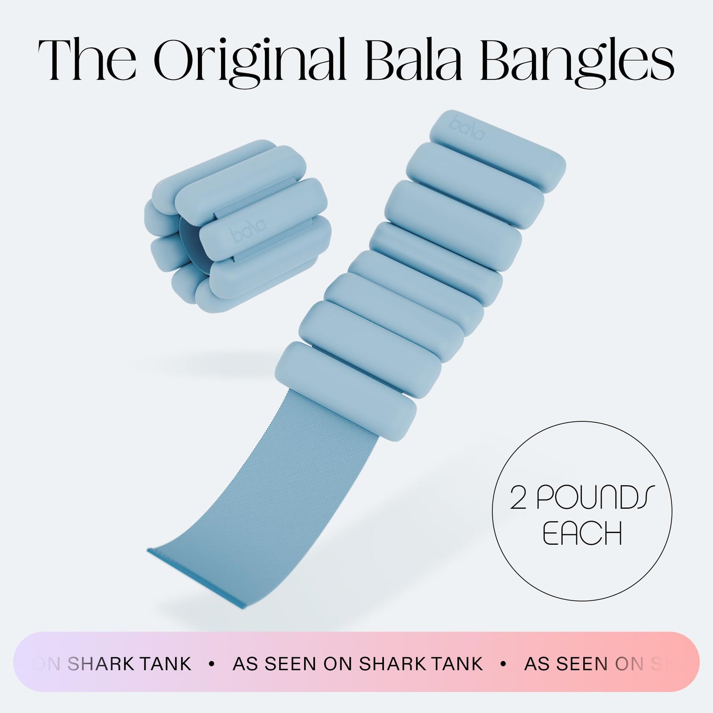 Bala Bangles Wrist & Ankle Weights for Women & Men - 2 lb Adjustable Weighted Bands - Soft Silicone Arm & Leg Weights for Pilates, Yoga, Walking, Barre, Home Workout & Strength Training Exercise
