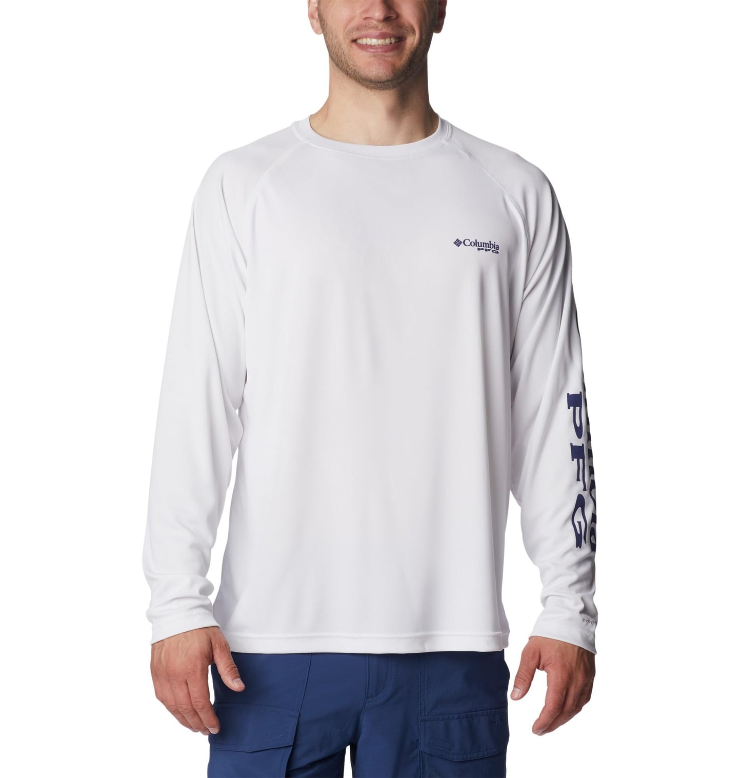 Columbia Men's PFG Terminal Tackle Long Sleeve Fishing Shirt, White/Nightshade Logo, 5X