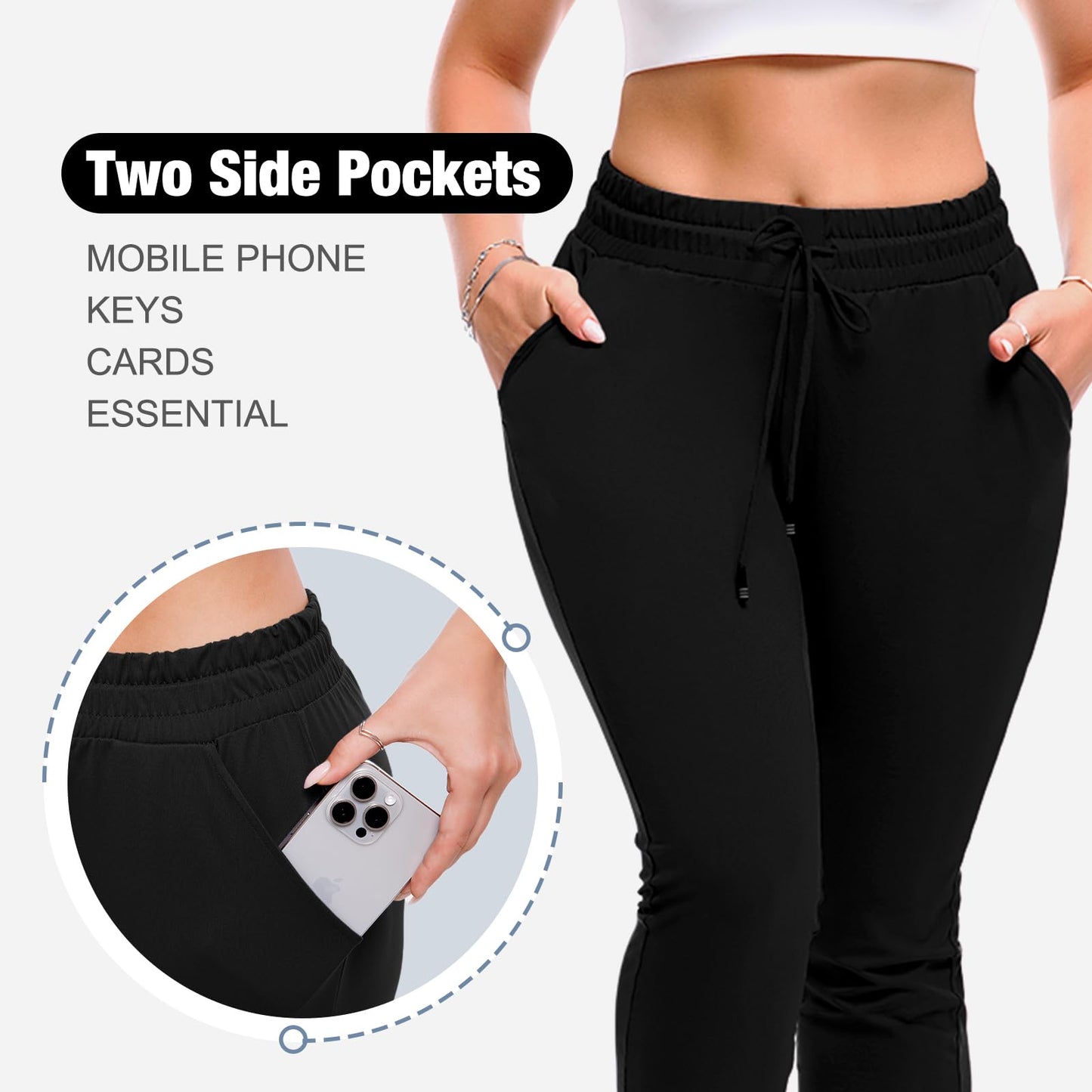 SINOPHANT Joggers for Women with Pockets Drawstring Sweatpants for Lounge Gym Yoga Black L