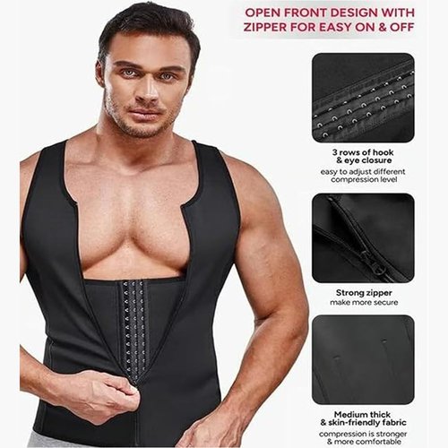 krautain Men's Zipper Waist Trainer Trimmer Vest Sweat Compression Tank Top Mesh Breathable Shaping Shapewear Belly Fat Girdle(2PCS,XL)