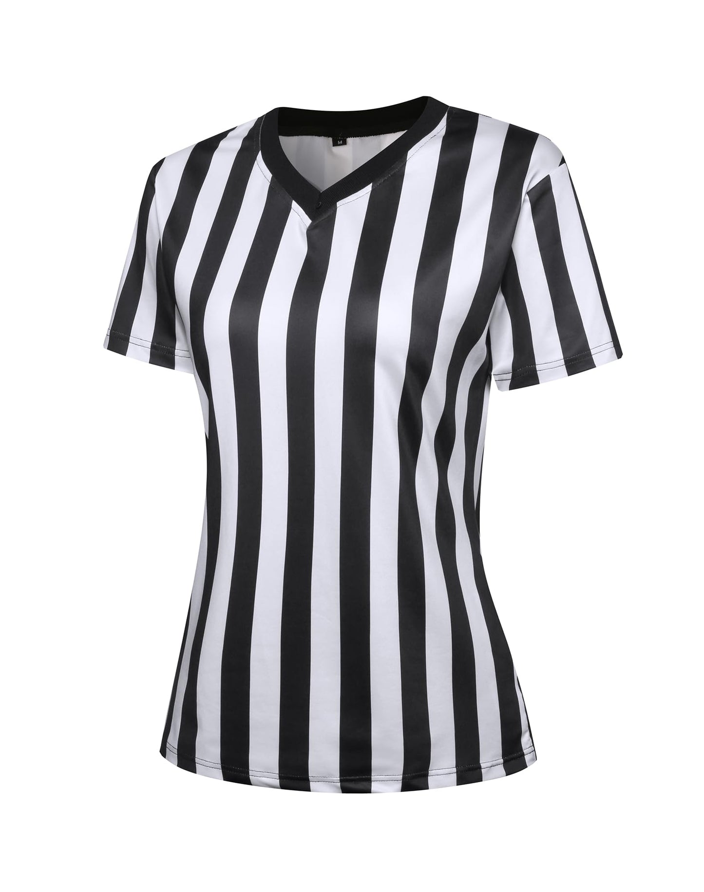 WILLBEFIT Women's Referee Shirt Official Football Basketball V-Neck Ref Jersey for Halloween Costume Umpire Waitress Uniform L