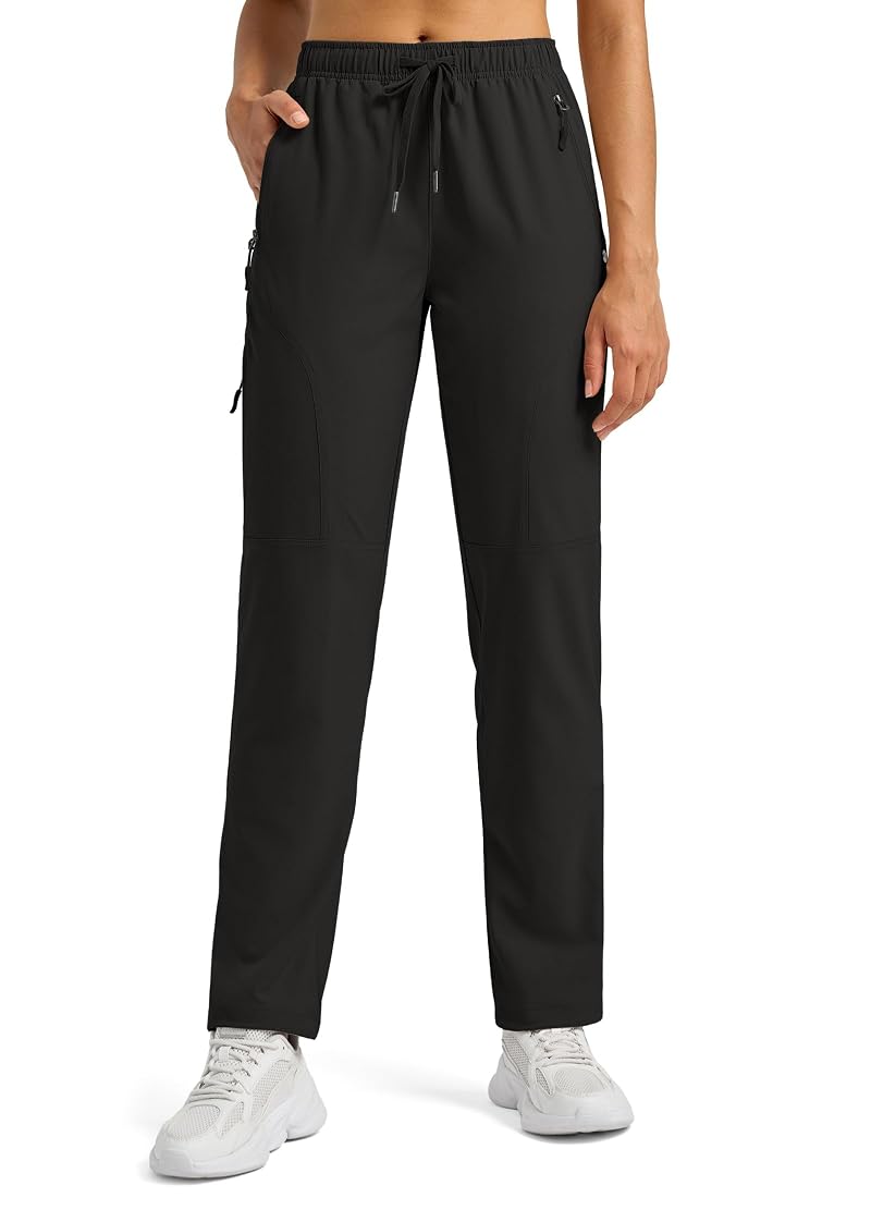 Willit Women’s Hiking Cargo Pants with 5 Zip Pockets Black+Regular 29"+Large