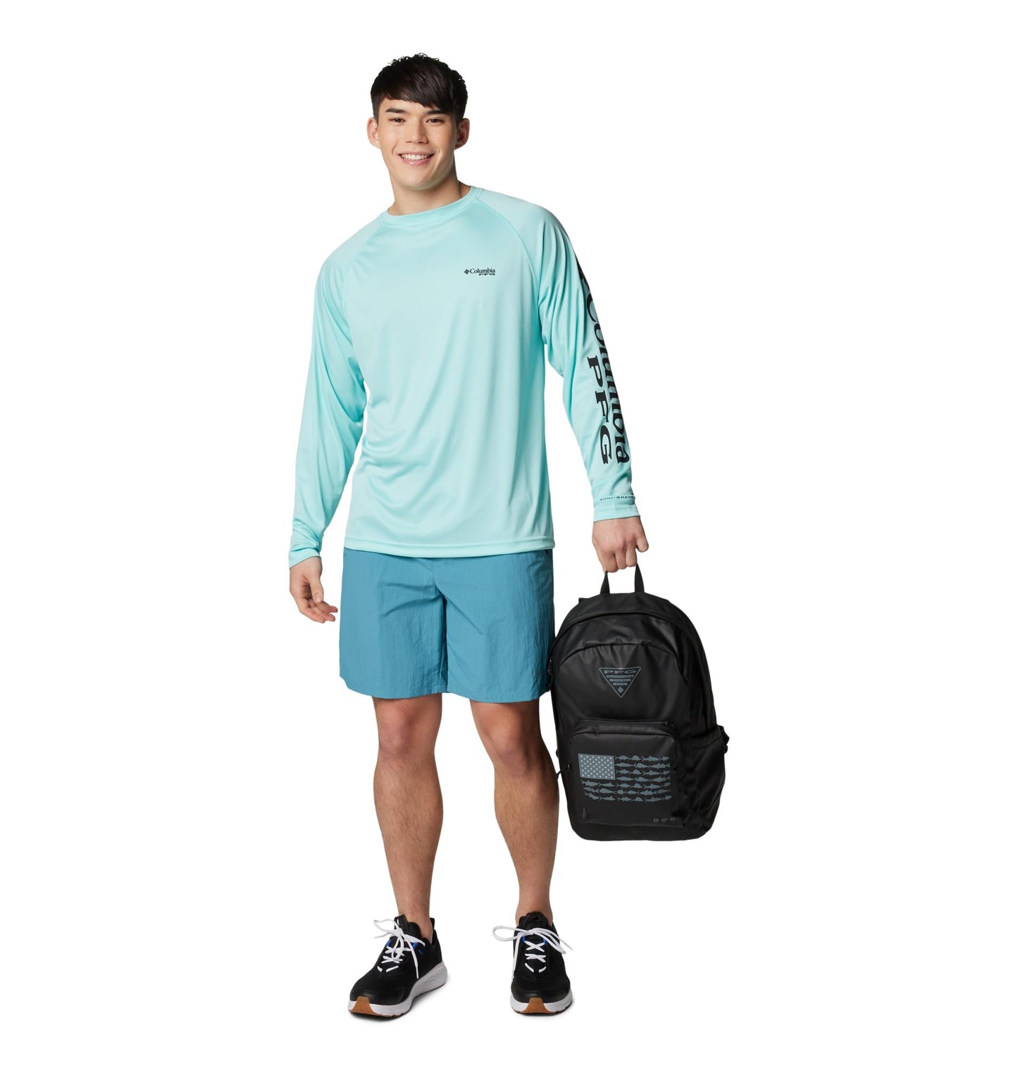 Columbia Men's PFG Terminal Tackle Long Sleeve Fishing Shirt, Gulf Stream/Black Logo, 2X