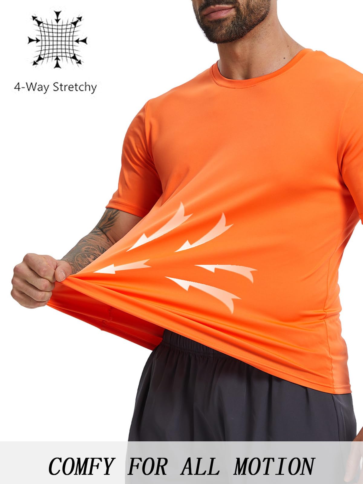 KINGFEN Men's Breathable Sun Protection Shirt Quick Dry Moisture Wicking Soft Comfortable Short Sleeve Outdoor Activewear Orange L