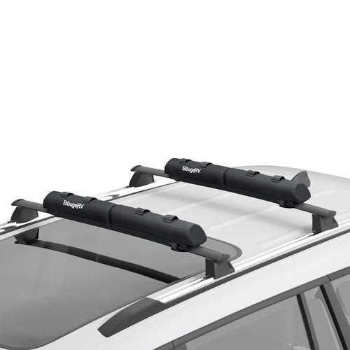 BougeRV Soft Roof Rack Pads Surfboard Car Rack for SUP Kayak Canoe Ladder Luggage Carrier, Universal for Different Shape of Cross Bars, Water-Resistant Crossbar Pads with 2 Endless Ratchet Straps
