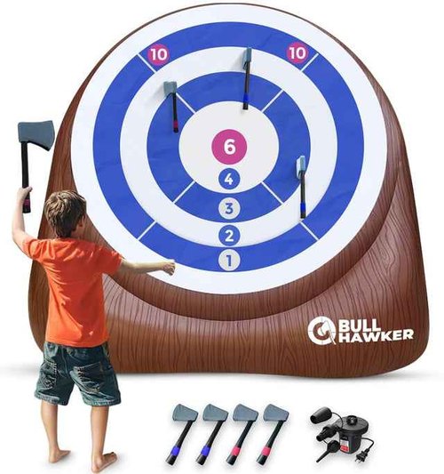 SWOOC Games - Bull Hawker??| Giant Axe Darts (Over 6ft Tall) w/ 15+ Games | Axe Throwing Game for Backyard w/Air Pump | Outdoor Games for Adults and Family | Carnival Games | Throwing Axe Yard Games