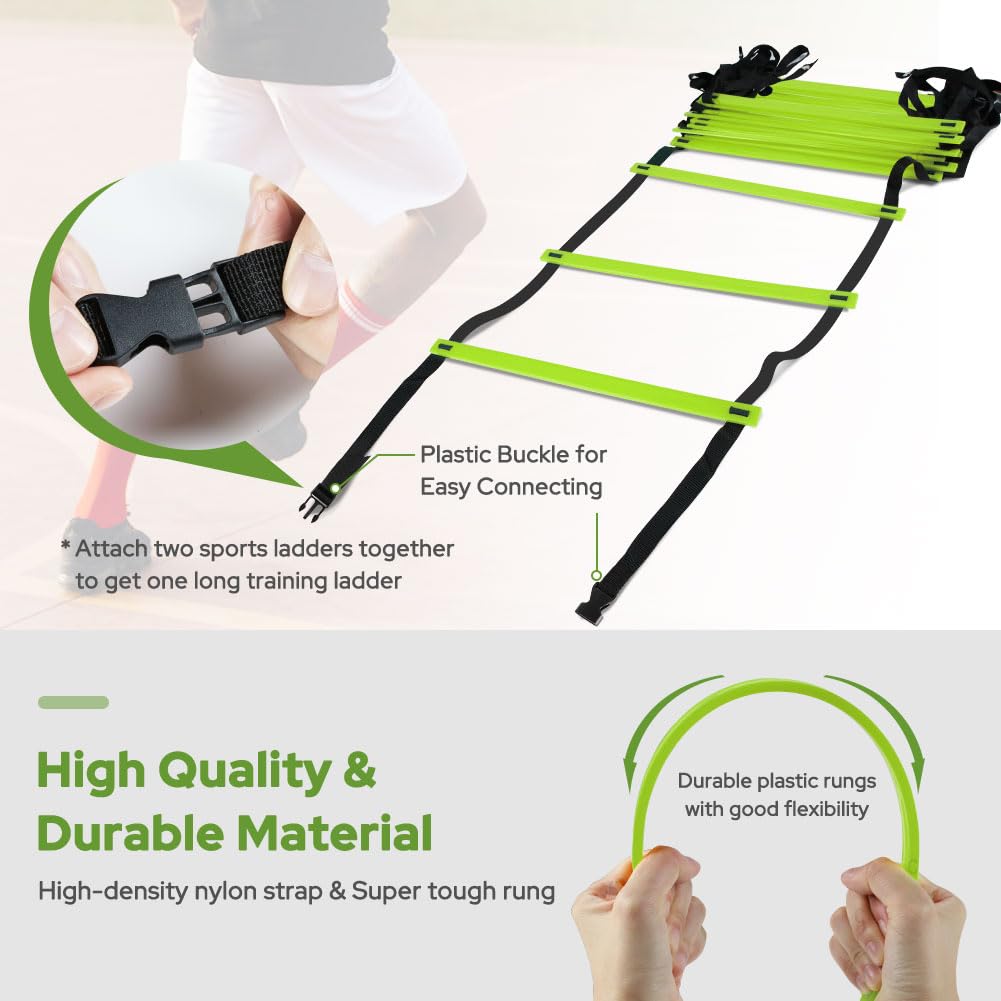 GHB Pro Agility Ladder 2 Pack Agility Training Ladder Speed 12 Rung 20ft with Carrying Bag (Green)