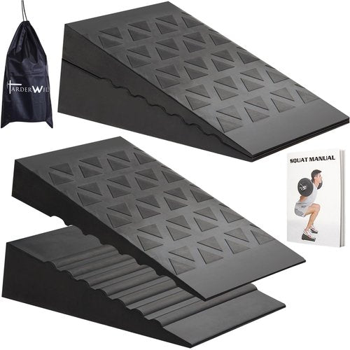 Squat Wedge for Heel Elevated Squats: Adjustable Rubber 4Pcs Calf Raise Block - Improve Range of Motion & Strength - Gym Exercise Physical Recovery