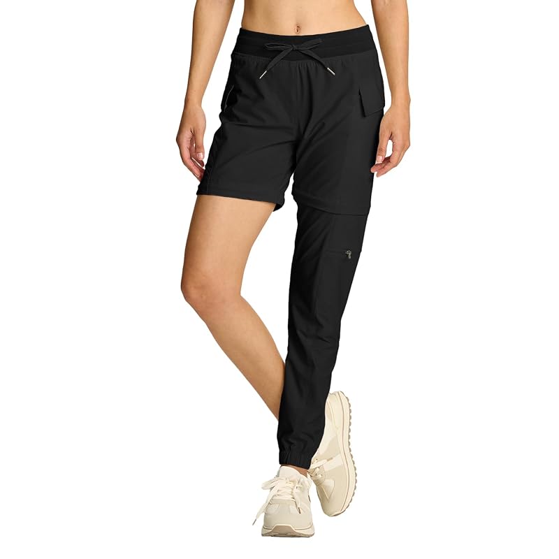 Smawell Convertible Hiking Pants - Lightweight Water-Resistant Joggers with 4 Pockets, Black, Medium