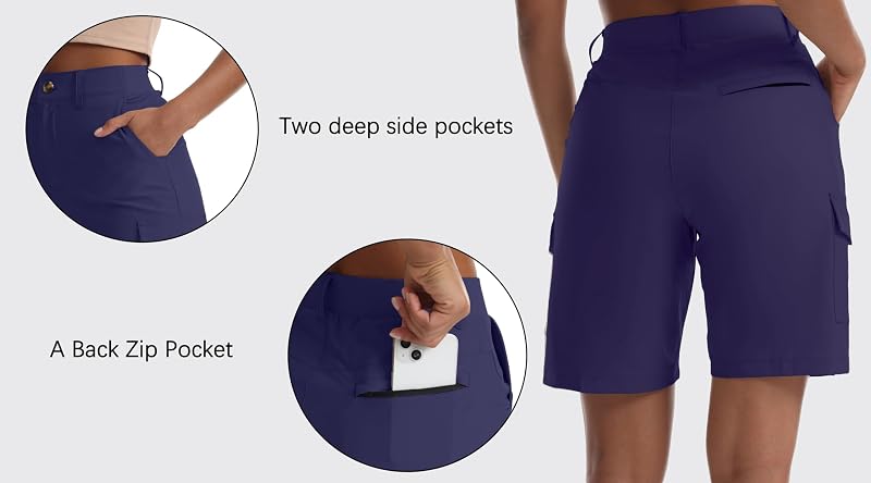 Twilight Variation: Women’s Lightweight Cargo Hiking Shorts with Pockets, Button Closure
