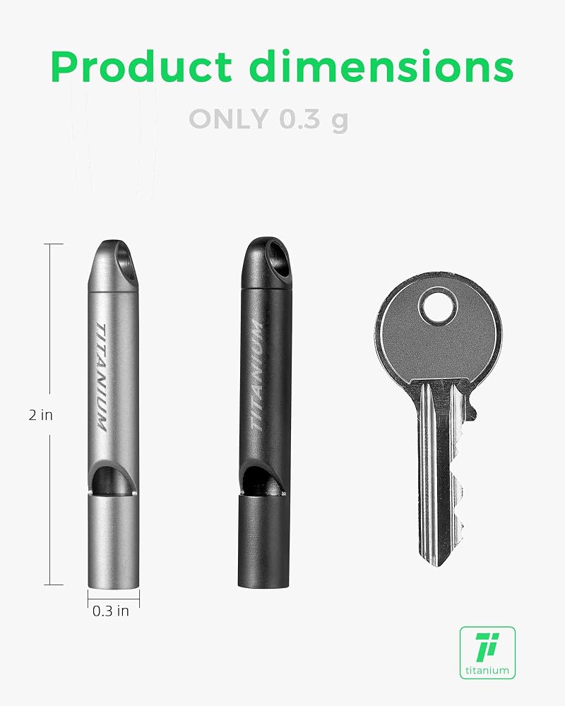 Titanium Survival Emergency Whistle 120–130dB with Key Ring & Lanyard – Rustproof One-Piece Titanium Alloy, Pealess