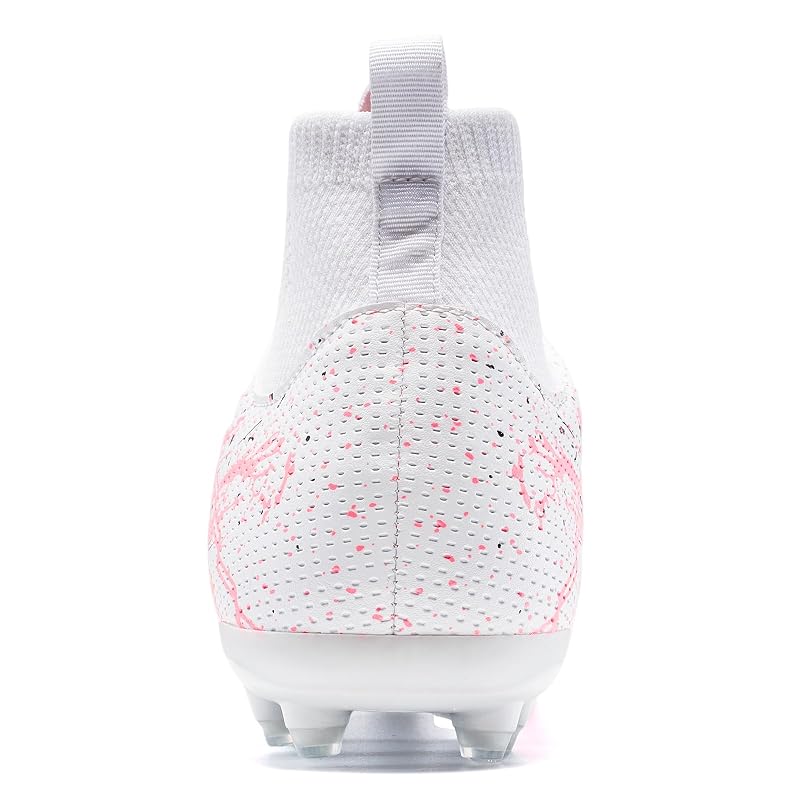 Unisex Soccer Cleats Lightweight No-Tie Lacing System - Pink/White 8.5 Women / 7 Men - Multi-Surface Football Shoes with Ankle Support