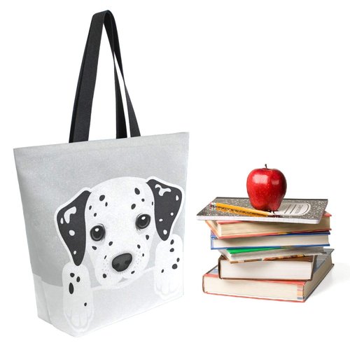 ZzWwR Cute Cartoon Dalmatian Dog Extra Large Canvas Shoulder Tote Top Storage Handle Bag for Gym Beach Weekender Travel Shopping