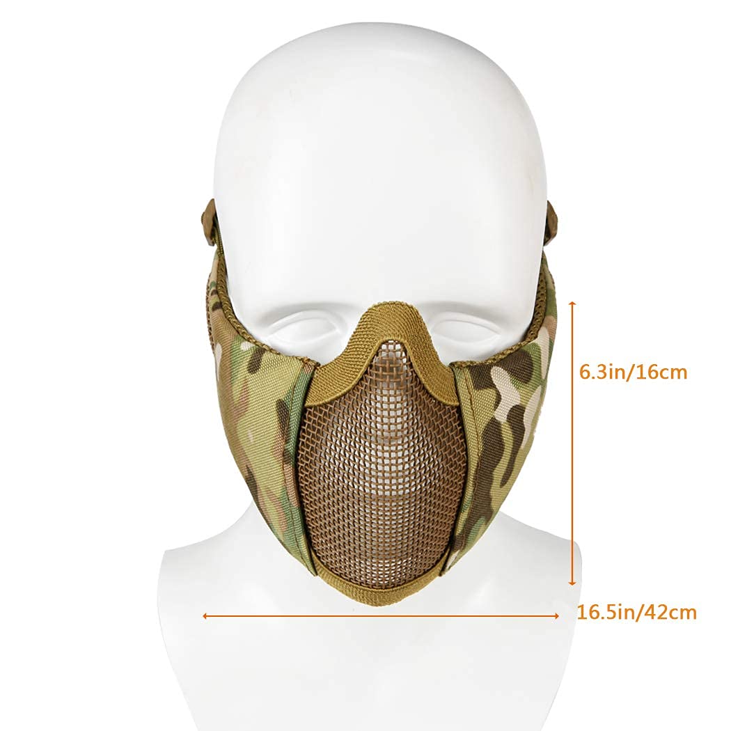 AOUTACC Airsoft Mesh Mask, Half Face Mesh Masks with Ear Protection for CS/Hunting/Paintball/Shooting (Mesh Ear, MC09)