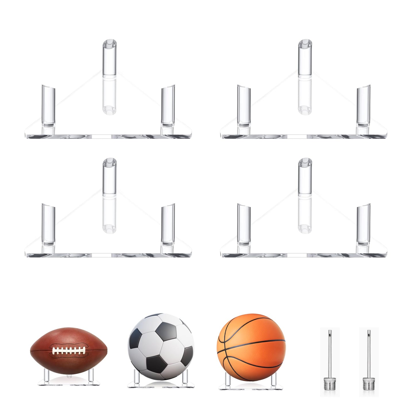HENJAER Basketball Stand,4-Pack Anti-Slip Acrylic Ball Holder,Tabletop/Shelf Storage for Football Soccer Volleyball Rugby