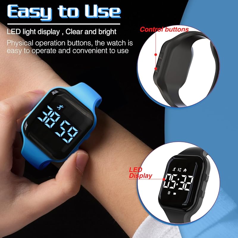 Kids' Digital Pedometer Watch for Boys & Girls - Waterproof Fitness Tracker with Alarm, Calendar, 3D Sensor (Variation: Black)