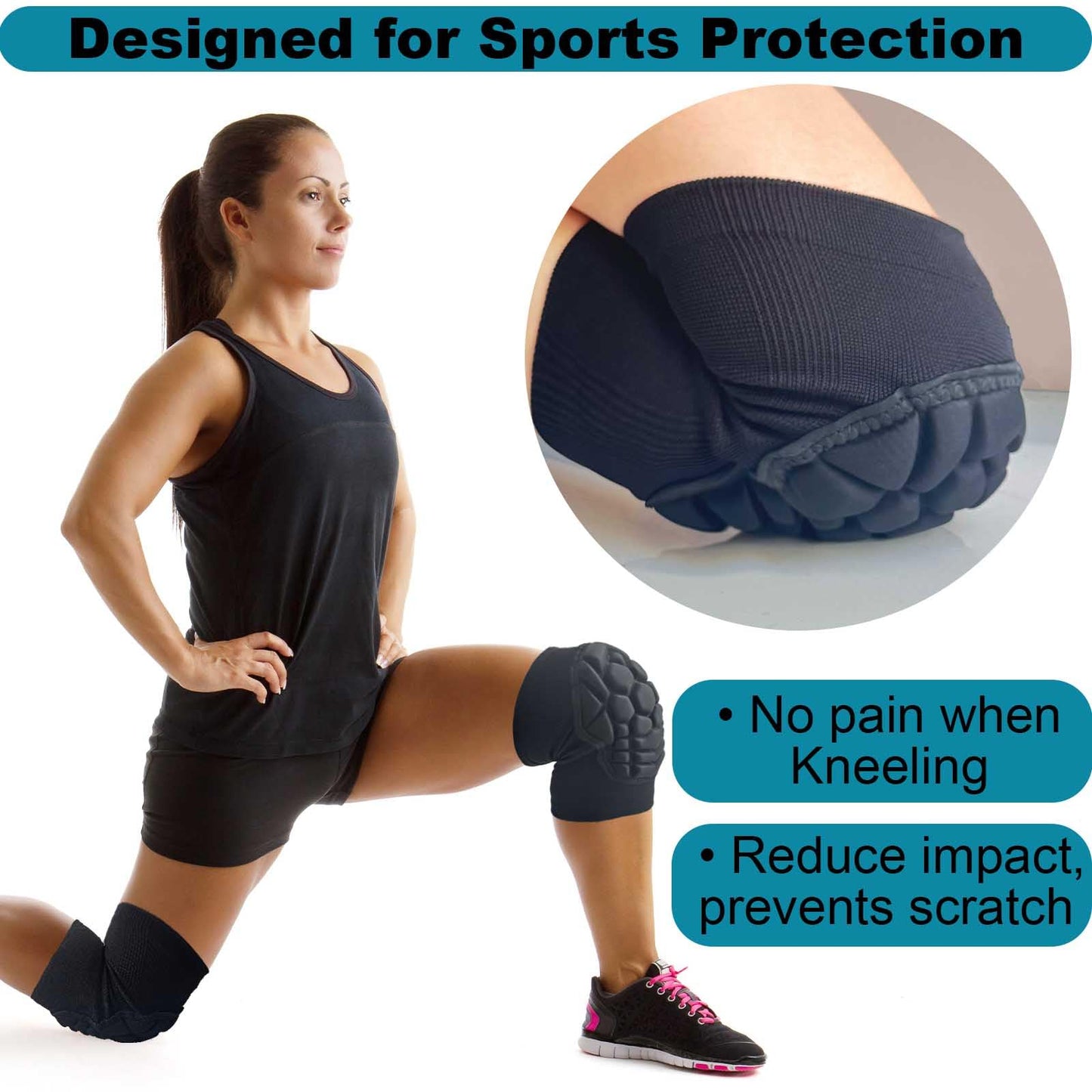 Men Women Knee Pads for Wrestling Volleyball Soccer, Flexible Lightweight Kneepads with Comfortable Foam Padding for Pole Dance Yoga Mountain Bike Skateboard, Youth Knee Pad for Sports & Work, Black M