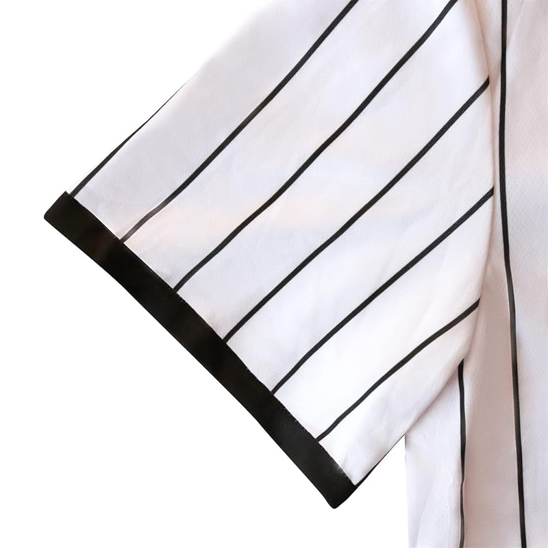 5/17/50 Stripes Baseball Jersey Short Sleeve Button Shirt for Fans - Variation: Hf024-white+Large