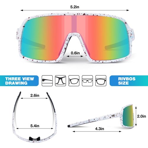 RIVBOS Youth Baseball Sunglasses for Kids(Boys&Girls) Polarized UV Protection Cycling Glasses WhiteBlack RabwDot-OrgnRabw lens RYS009