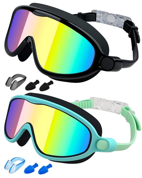 Rantizon Kids Swimming Goggles 2 Pack, Anti Fog&UV Kids Goggles for Boys Girls, No Leak Wide View Swim Goggles for Child 3-14
