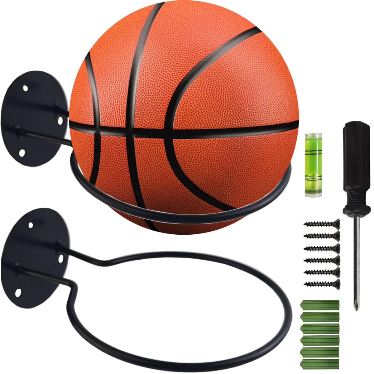TIHOOD 2PCS Sports Ball Holders Wall Mount Display Rack Universal Ball Rack Metal Ball Holder Black Ball Rack Holder for Basketball Volleyball Rugby Soccer, Steel, Black