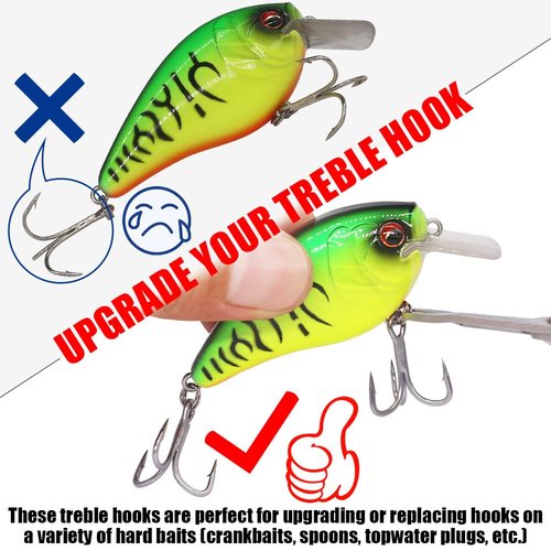 Fishing-Treble-Hooks-5X-Extra-Strong-Heavy-Duty Ultra Anti-Rust Bulk Hooks for Saltwater and Freshwater Fishing Sizes 5/0 to #8 (5X Extra Strong, Size:6 24-Pack)