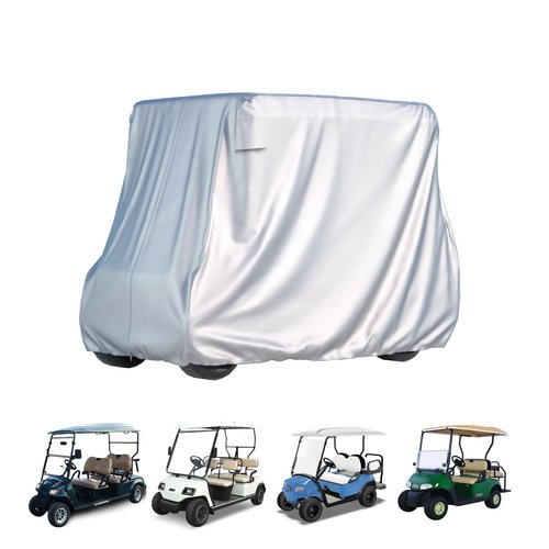 BENVOL 2/4 Passenger Golf Cart Cover for Yamaha EZGO Club Car, 420T Waterproof Polyester with Silver Coating,Waterproof,Dustproof,Windproof,Sunproof，All-Weather Protection (Silver-95 * 48 * 73 in)