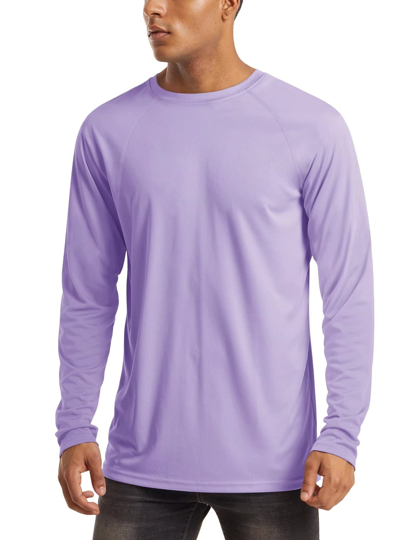 Quick Dry Baselayer Rash Guard Men's UV Protection Summer Long Sleeve Hiking T-Shirt Sun Shirts Light Purple