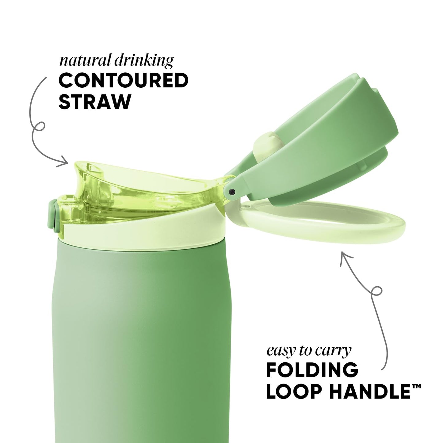 Simple Modern Mesa Loop Water Bottle with Covered Straw and Handle | 24oz Cup Holder Friendly Insulated Stainless Steel Bottles for Travel, Sports and School | Avocado